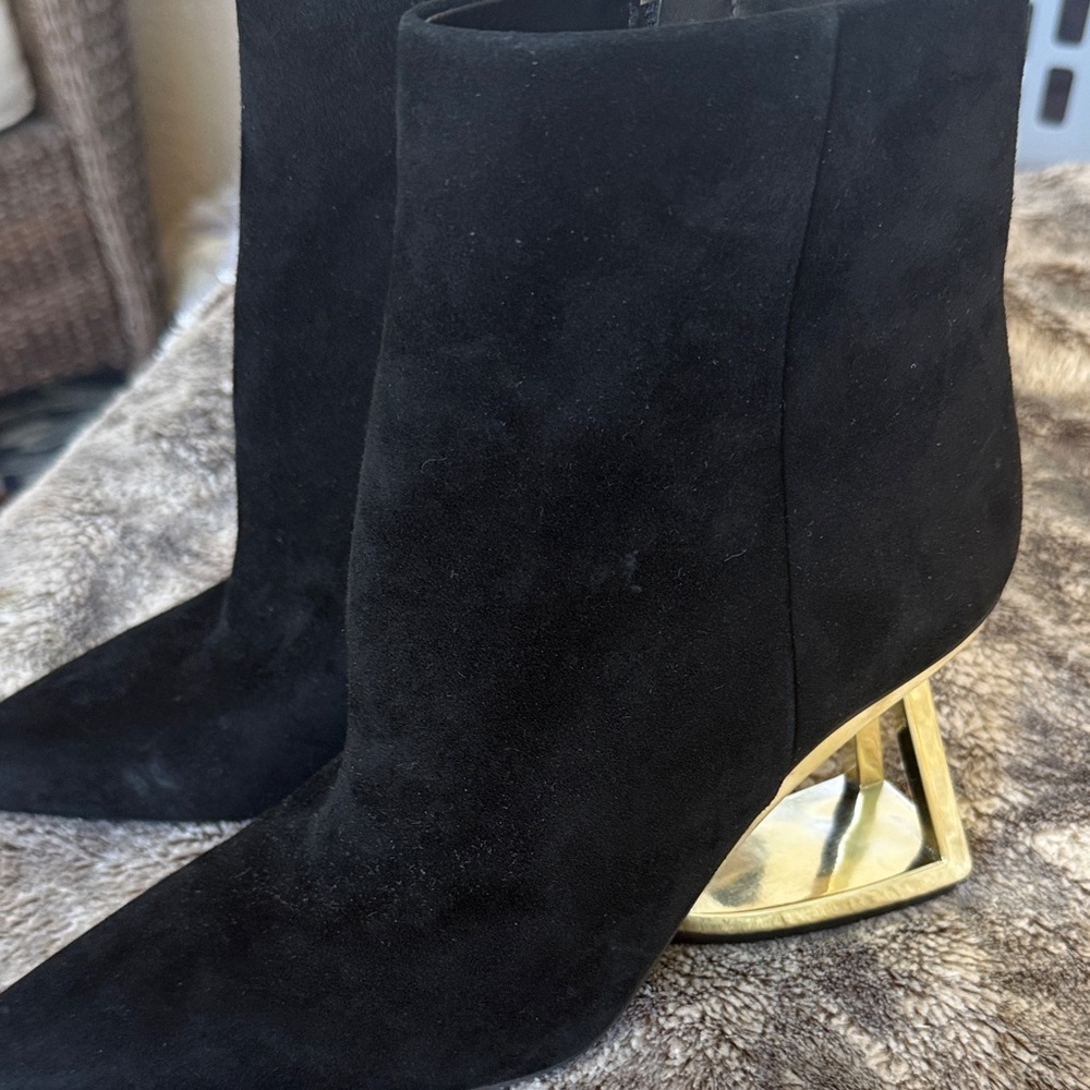 Gianni Bini Black Boots with Metallic Gold Heel